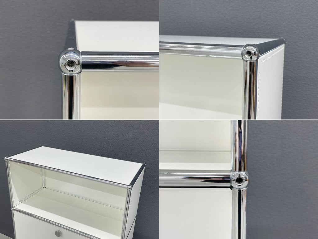 ユーエスエムハラー USM Haller モジュラーファニチャー ハラーシステム キャビネット 1列4段 ピュアホワイト エクステンションドロワー パスコボックス ×6個付 美品 〓