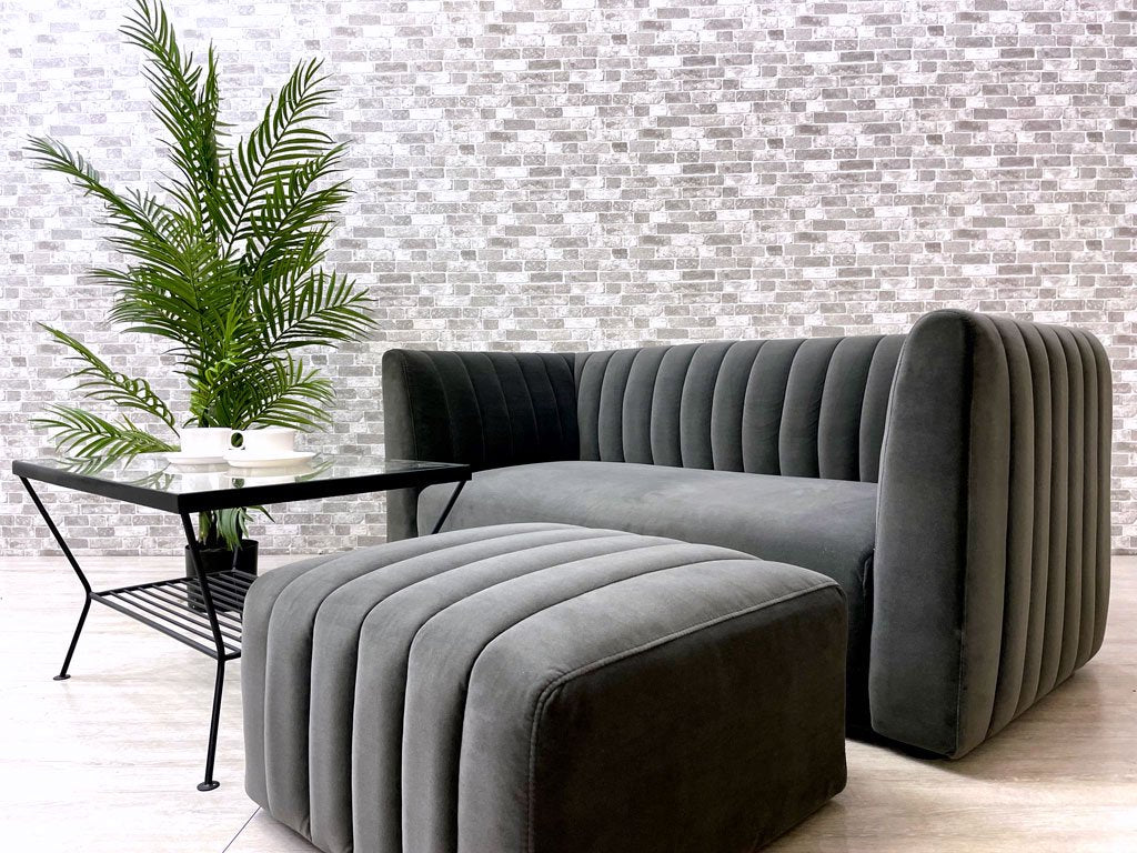 フランフラン Francfranc シュエット CHOUETTE 2S ソファ オットマン付き ダークグレー 合計定価7万円 ●