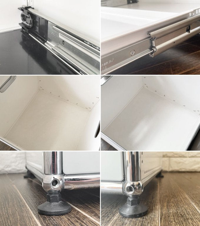 ユーエスエムハラー USM Haller モジュラーファニチャー キャビネット 1列3段 ピュアホワイト ガラスパネル エクステンションドロワー パスコボックス付 定価約29万円以上 ◎