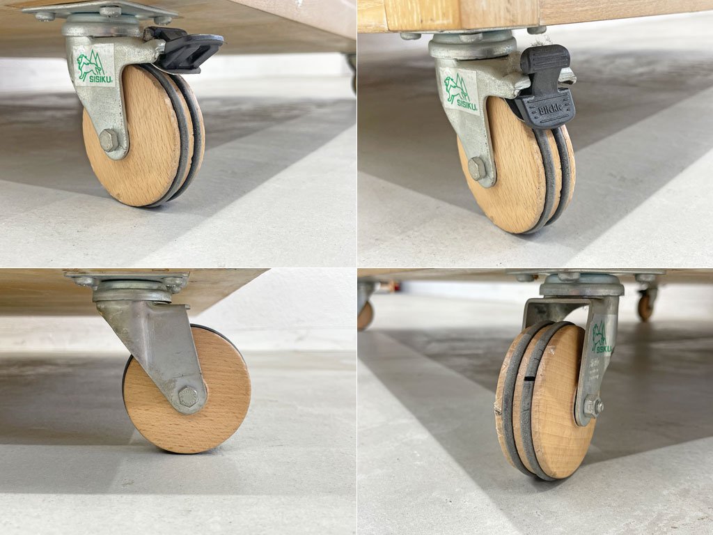 アイランド ディスプレイケース 収納付 カウンター island style display rack ガラストップ タモ無垢材フレーム ドロワーユニット 店舗什器 キャスター付 〓