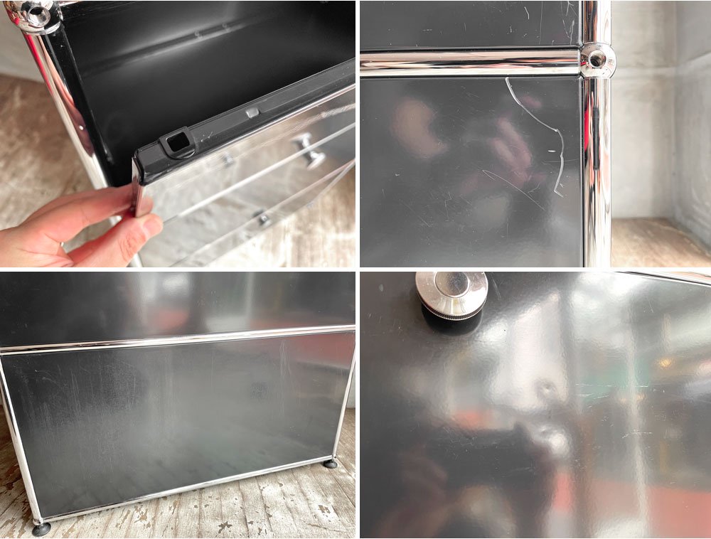 ユーエスエムハラー USMハラー USM Haller キャビネット シェルフ 1列4段 ドロワー×1 ドロップダウンドア×2 グラファイトブラック W77×D37cm 定価¥312,695- ♪