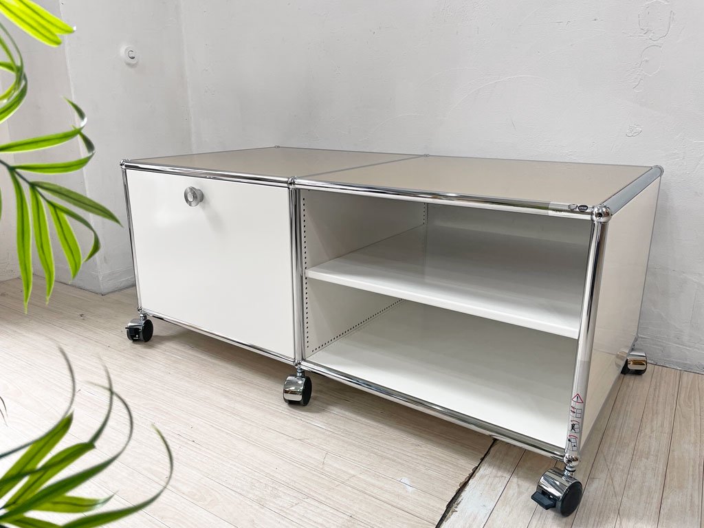 ユーエスエムハラー USMハラー USM Haller キャビネット ローボード AVボード 2列1段 ドロップダウンドア ホワイト×ベージュ ソフトクローズ ソフトキャスター ★