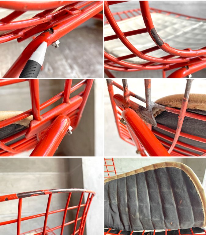 ノル Knoll 420 サイドチェア ワイヤーチェア シートパッド付き ビンテージ ハリー・ベルトイア ミッドセンチュリー オレンジ 現状品 ♪