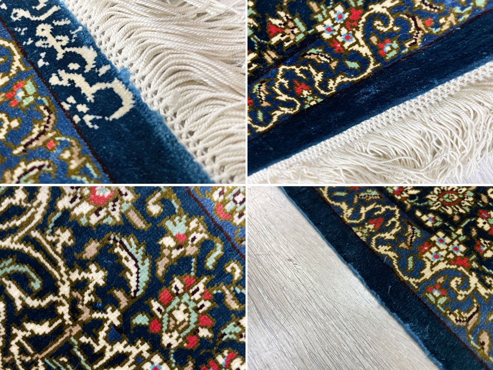 ペルシャ絨毯 Persian Rug 90×60cm 玄関マット ラグ シルク×縦糸コットン イラン メダリオン オリエンタル ●