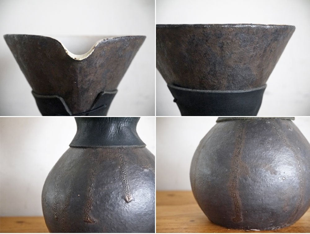 キタイリカ rika kitai コーヒーメーカー 陶器 革持ち手 現代作家 ■