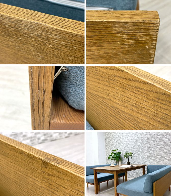 モモナチュラル Momo Natural デイ ソファ ミニ DAY SOFA MINI ベンチバックレスト 2人掛け オーク材 ブルー系ファブリック カバーリング W135 定価¥58,000- ●