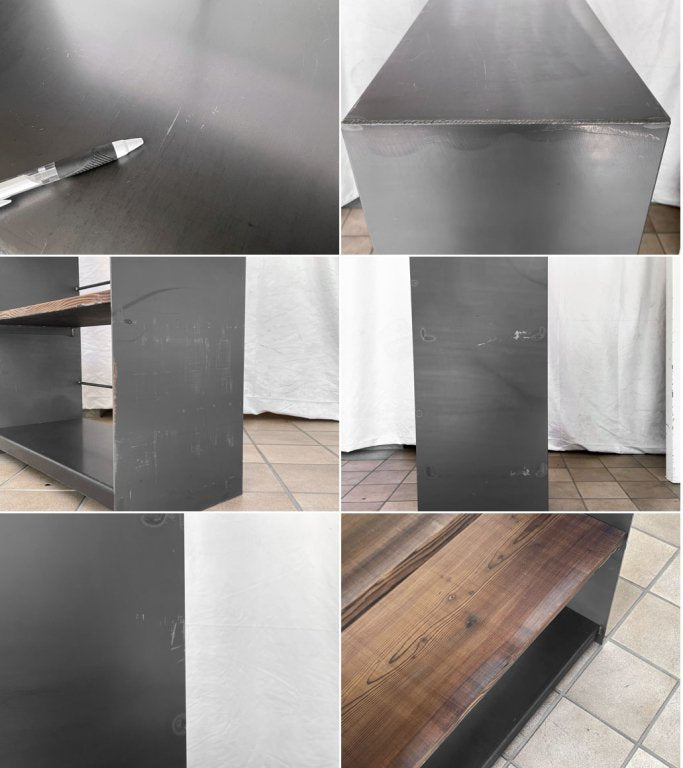 アール EARL アイアンのブックシェルフ 4段 黒皮仕上げ 天然木 オープンシェルフ 本棚 店舗什器 インダストリアル 定価¥57,300円 ◇