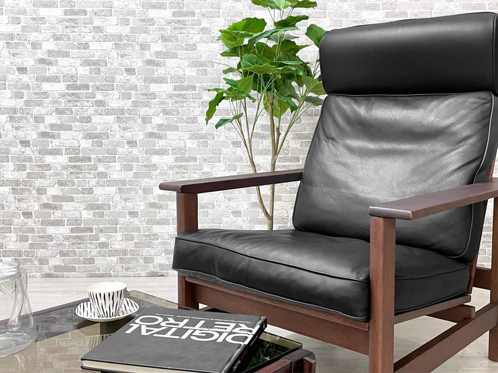 フレデリシア FREDERICIA イージーチェア Easy chair 2461 ソーレン・ホルスト アクタス別注 マホガニー無垢材 レザー ブラック ハイバック リクライニングチェア ●