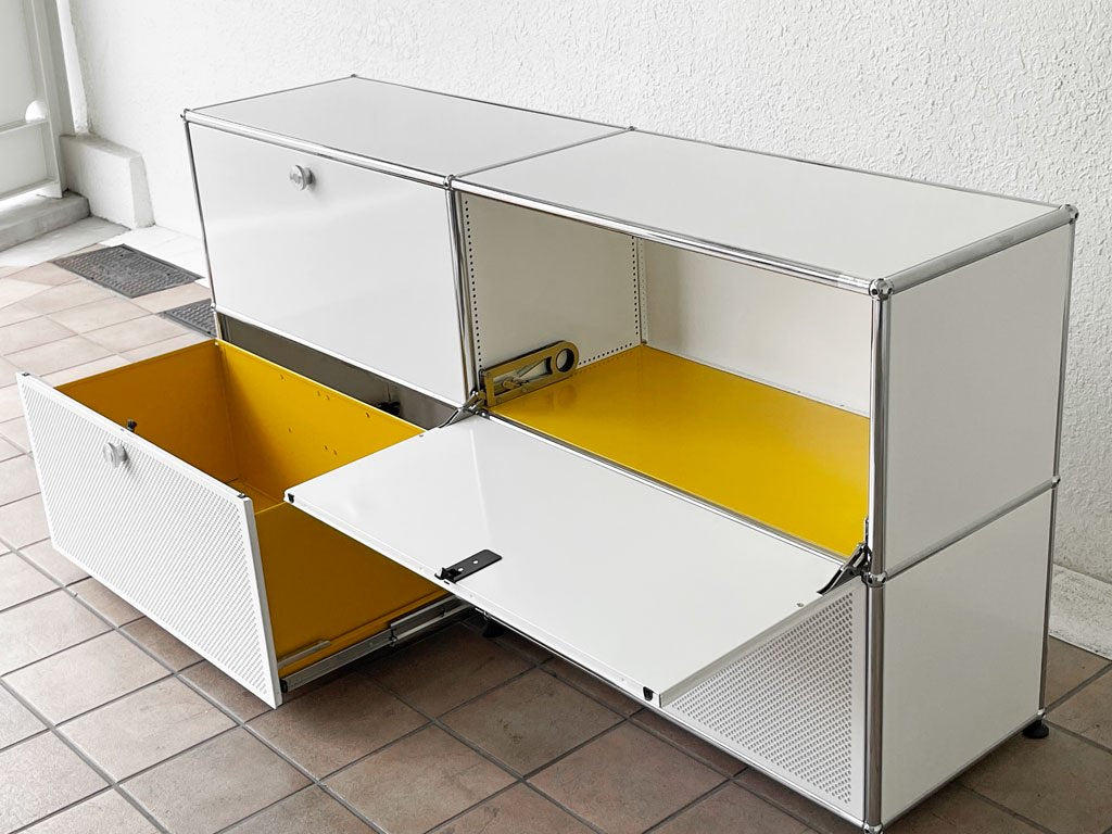 ユーエスエムハラー USM Haller モジュラーファニチャー サイドボード 2列2段 ピュアホワイト ドロップダウンドア エクステンションドア アコースティックパネル メタルボックス付き ◇