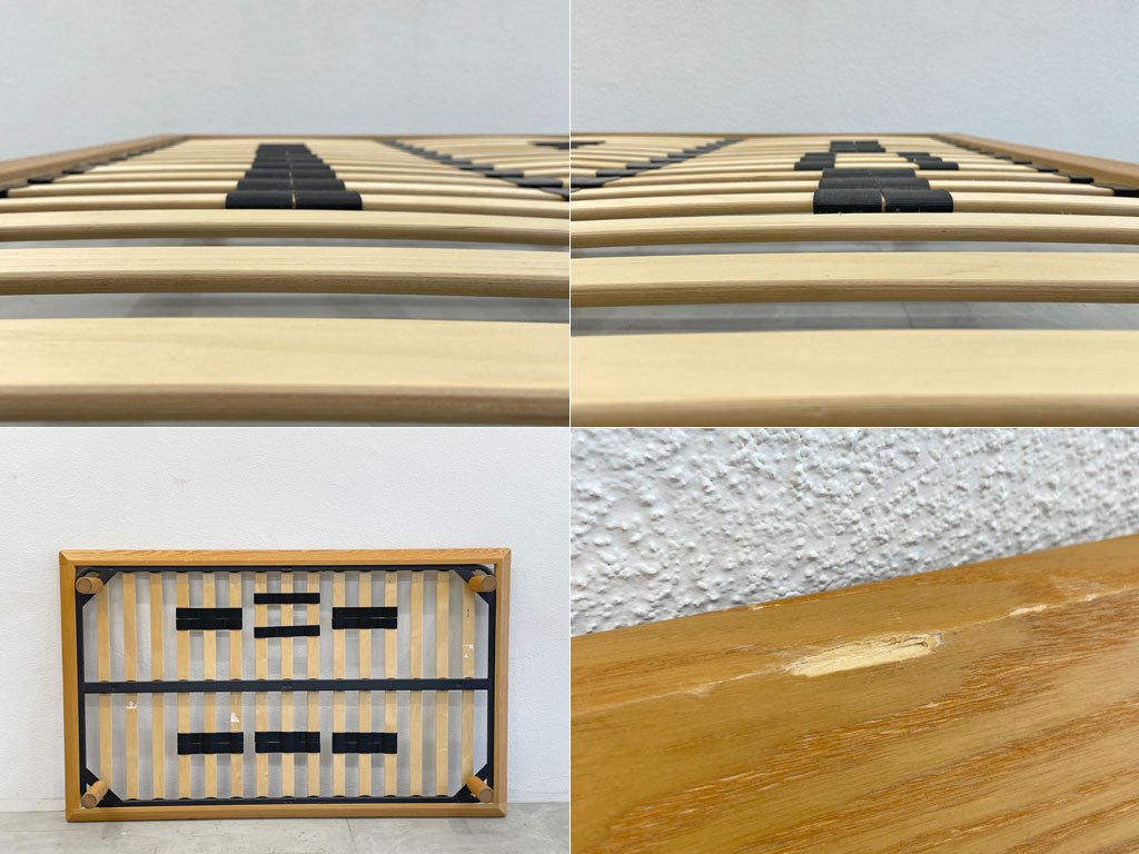 無印良品 MUJI タモ材 アッシュ材 セミダブルサイズ ベッドフレーム ウッドスプリング ベルトで硬さ調整可能 ナチュラルカラー 組立簡単 定価¥31,500- 〓