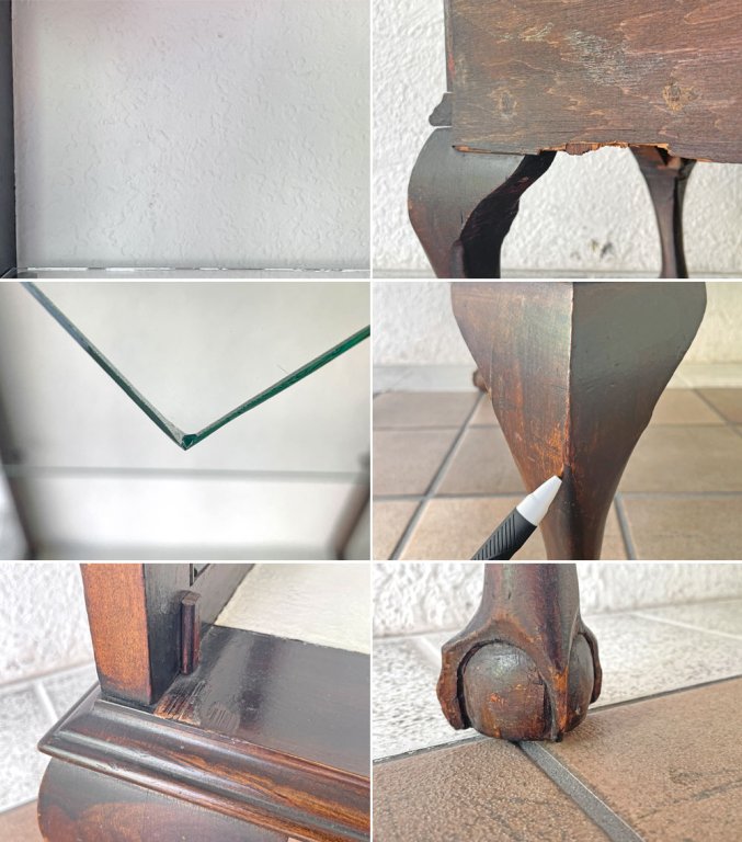 UKビンテージ Vintage ガラスキャビネット スモールキャビネット ショーケース 飾り棚 マホガニー ボール&クロウ 猫脚 鍵付 アールデコ 英国アンティーク ◇