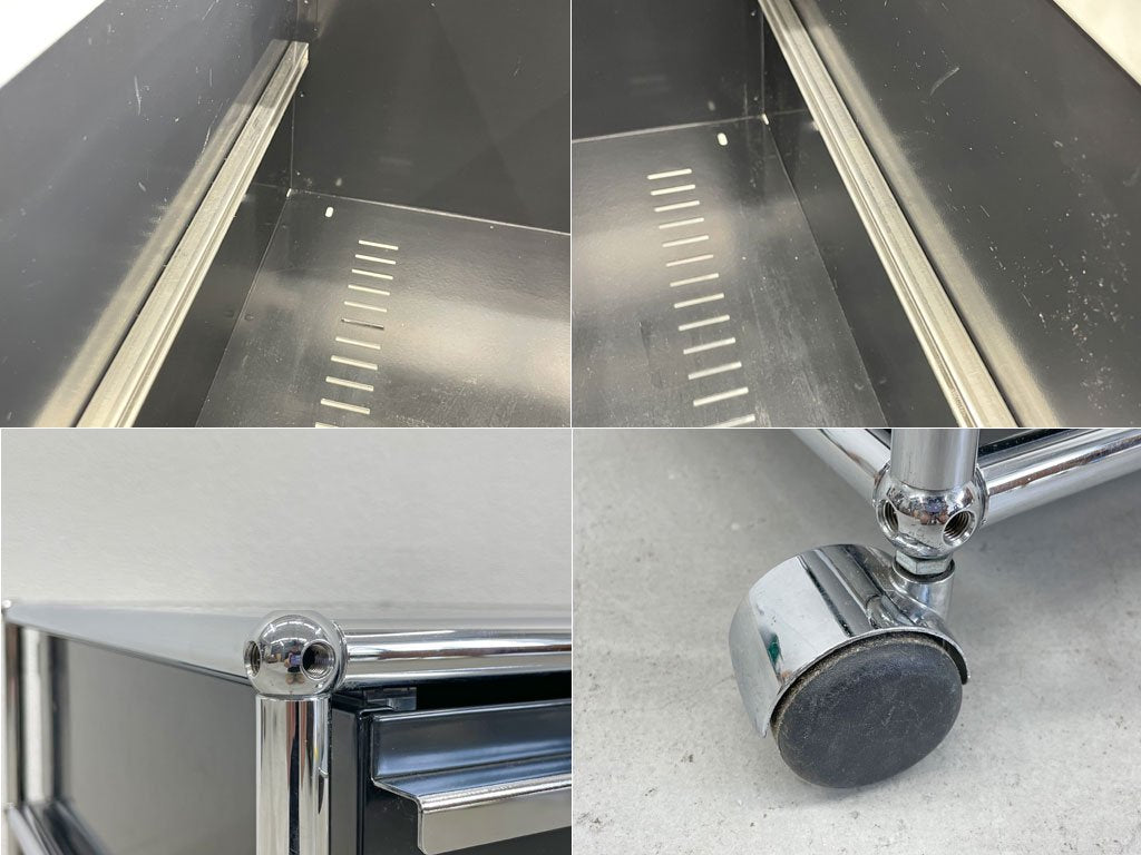 ユーエスエム モジュラーファニチャー USM Haller ハラーシステム ロールボーイ デスクキャビネット グラファイトブラック ステーショナリートレー付 鍵無 キャスター 〓