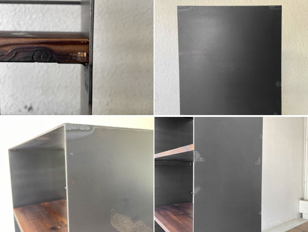 アール EARL アイアンのブックシェルフ 4段 黒皮仕上げ 天然木 オープンシェルフ 本棚 店舗什器 インダストリアル 定価¥57,300円 B ◇