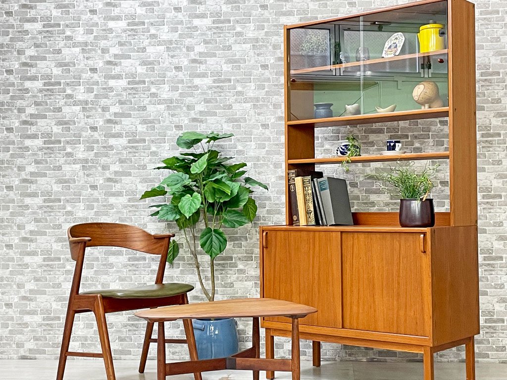 ボダフォース Bodafors 60's ビンテージ システムキャビネット シェルフ 食器棚 カップボード 本棚 チーク材 オーク材 ガラス扉 B.フリードホーゲン 北欧 スウェーデン ●
