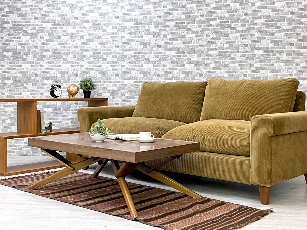 トラックファニチャー TRUCK FURNITURE FKソファ SOFA 3シーター コーデュロイ ウォールナット無垢材 フェザークッション 張地F-21 グリーン ●