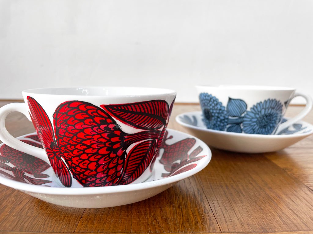 グスタフスベリ Gustavsberg レッドアスター Red Aster ティーカップ&ソーサー C&S ステティング・リンドベリ スウェーデン ビンテージ 北欧食器 ★