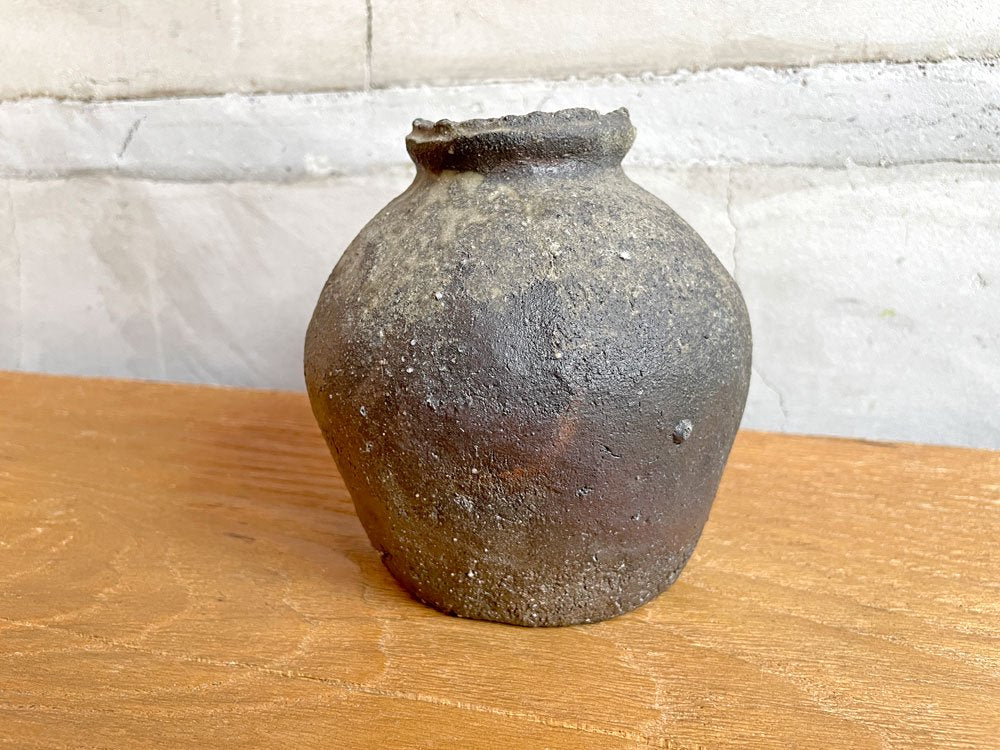 渡辺林平 花器 壷 現代作家 陶器 備前焼 黒♪