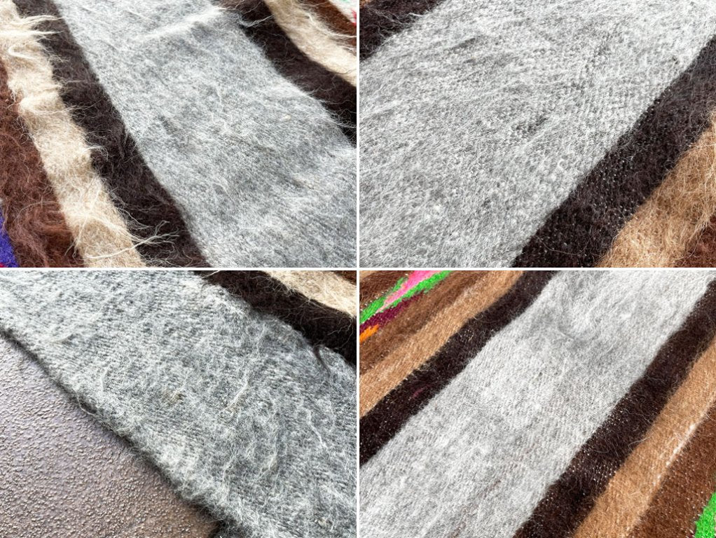 ビンテージ Vintage ラグ 絨毯 グレー ネイティブ柄 モヘア195×160cm ◇