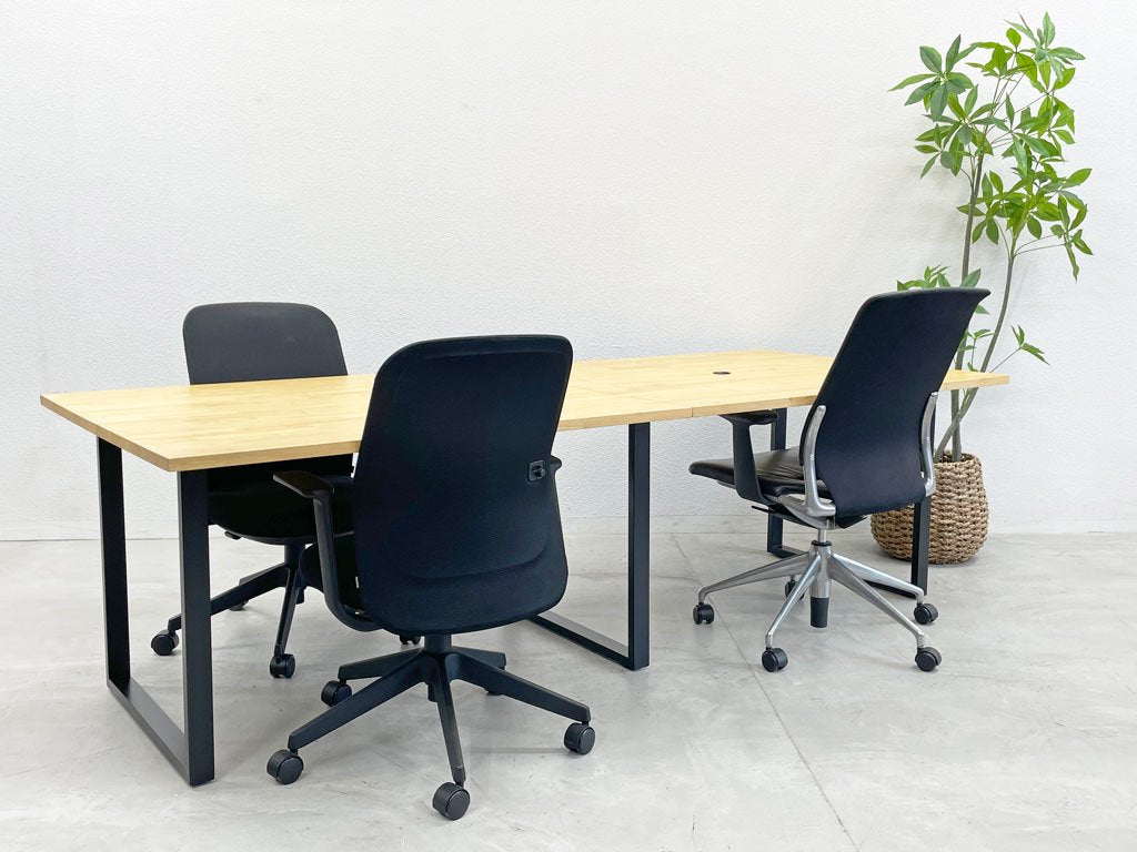 かなでもの カナデモノ KANADEMONO ザ・テーブル THE TABLE 無垢集成材天板 ナチュラル × ブラックスチール脚 オーダー品 ミーティングテーブル 〓