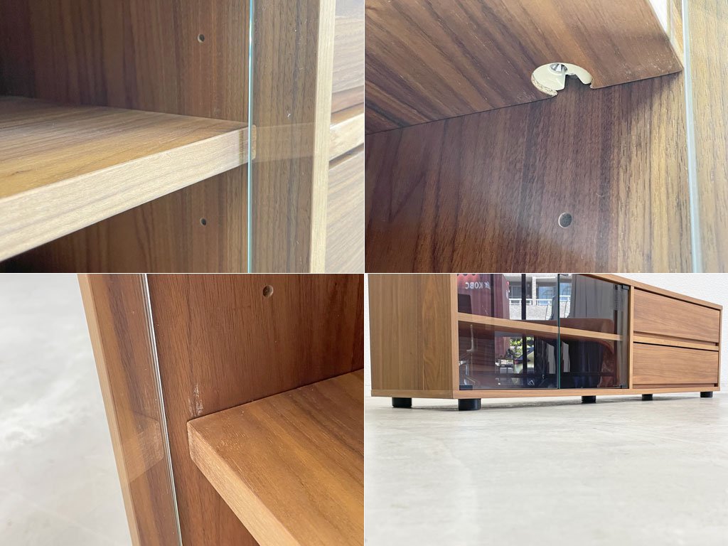 無印良品 MUJI スタッキングキャビネット Aセット ウォールナット テレビボード AVボード 幅162.5cm ガラス扉&2段チェスト モダンスタイル 〓