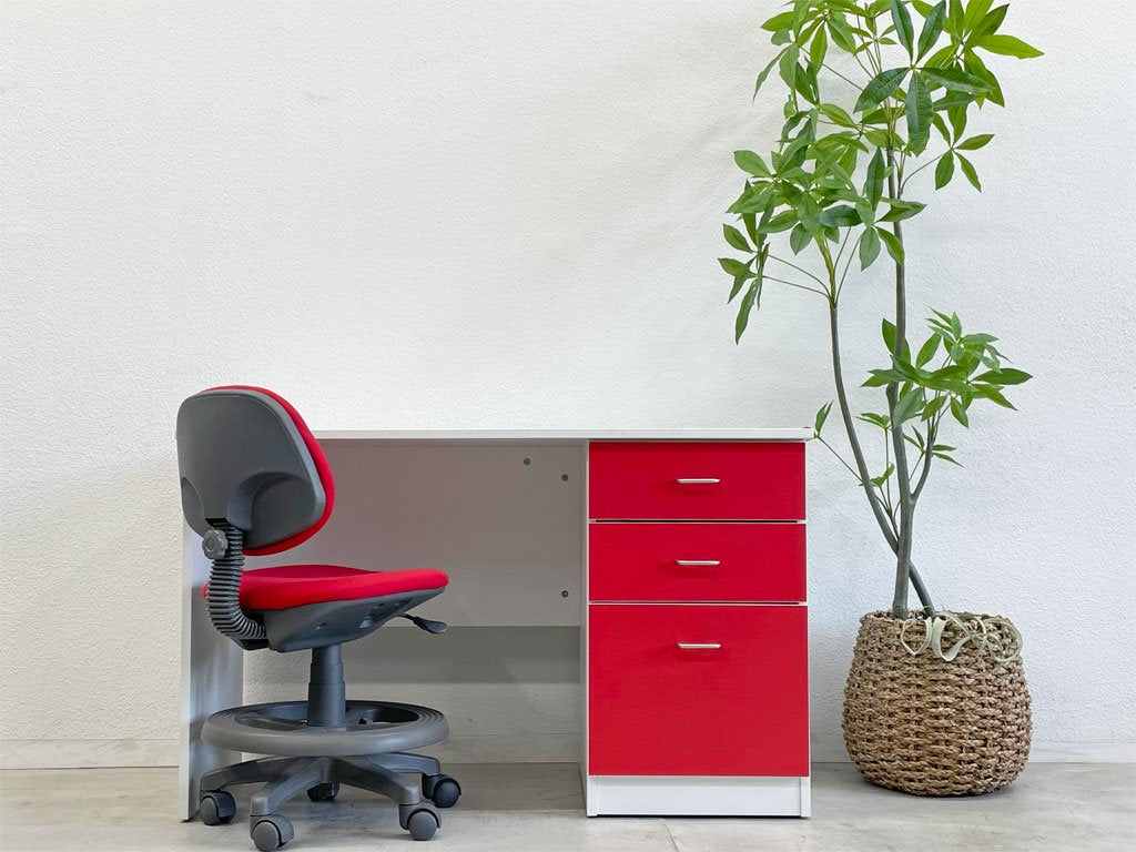 アクタス ACTUS サリー デスク SALLY DESK カラーレッド 右ドロワー3段 デスク袖付 モダン 学習机 〓