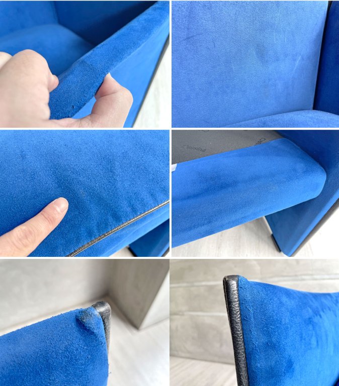 カッシーナ Cassina 401 ブレーク アームチェア BREAK Armchair ラウンジチェア ブルー スエード生地 マリオベリーニ 現状品 ♪