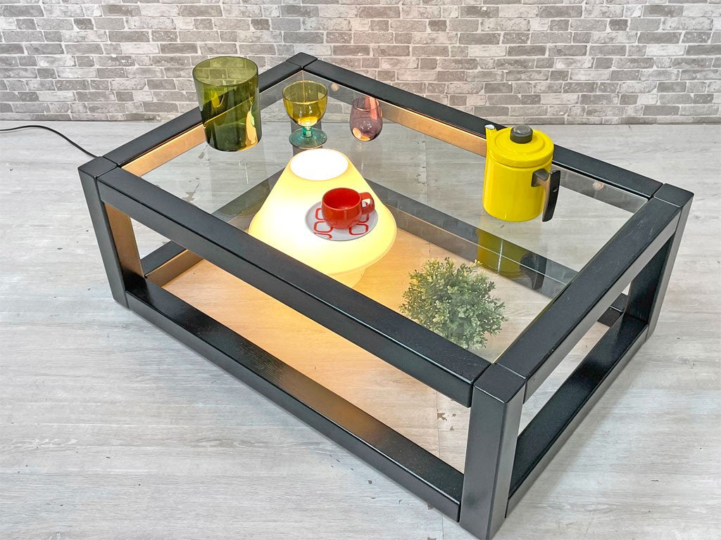 モダンデザイン Modern Design レクタングル コーヒーテーブル ローテーブル ガラストップ × ウッドフレーム ブラック シンプル ●