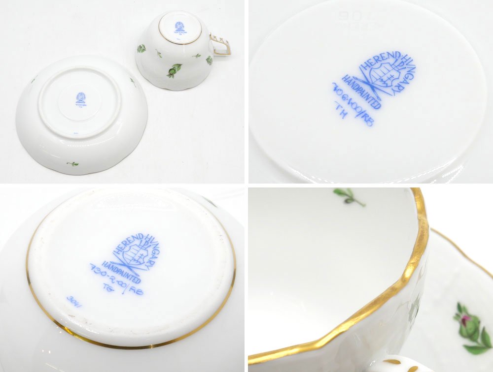 ヘレンド HEREND HVNGARY 薔薇と蕾 バラとツボミ 兼用 カップ&ソーサー ハンドペイント 白磁食器 ハンガリー A ●