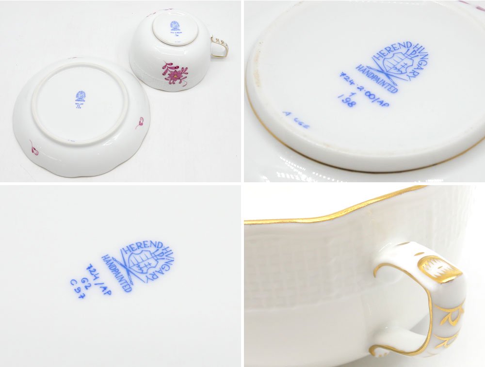 ヘレンド HEREND HVNGARY アポニー・ベビーピンク ティーカップ&ソーサー ハンドペイント 白磁食器 ハンガリー B ●