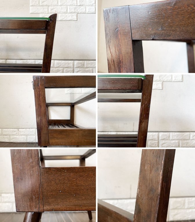 ジャパンビンテージ Japan Vintage ガラストップ 木製サイドテーブル コーヒーテーブル W64cm 天板下収納 ミッドセンチュリー ◎