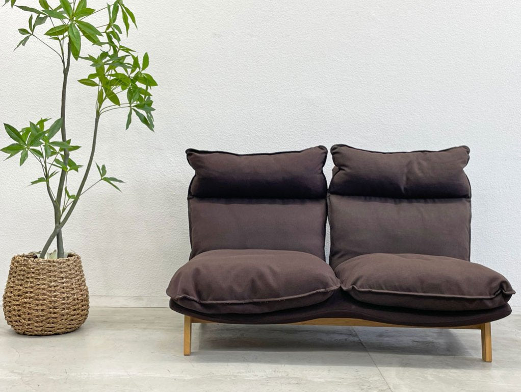 無印良品 MUJI ハイバック リクライニングソファ 2シーター ブラウン オーク材 フェザー仕様 レバーモデル カバーリング 〓