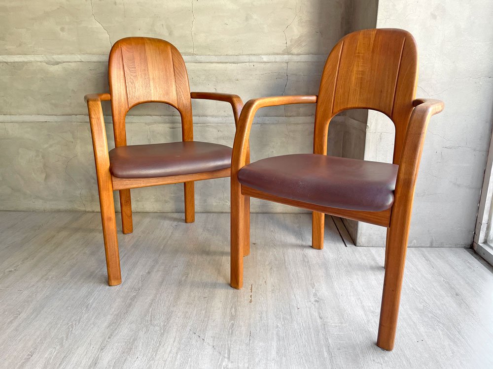 ホルステブロウ モーベルファブリック Holstebro Mobelfabrik アームチェア ダイニングチェア チーク無垢材 レザー デンマーク ビンテージ 北欧家具 B ♪