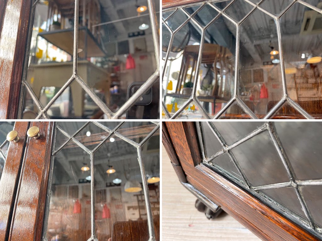 UKアンティーク グローブウェルニッケ Globe Wernicke スタッキングブックケース ステンドグラスキャビネット マホガニー材 ディスプレイケース 英国ビンテージ 鍵付き ★