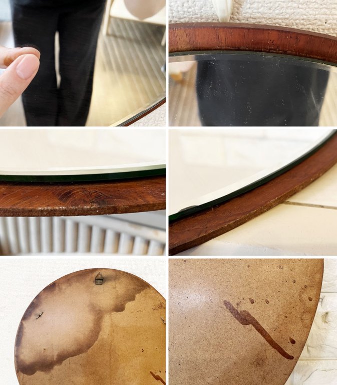 北欧ビンテージ Scandinavian Vintage チーク材 ウォールミラー ラウンド Φ42cm 壁掛け鏡 ミッドセンチュリー ◎
