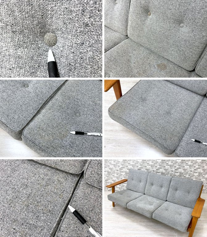 ゲタマ GETAMA GE290 3シーター ソファ ハンス・J・ウェグナー オーク無垢材 ファブリック ボタン留め デンマークビンテージ 北欧家具 ロイズアンティークス取扱 ●