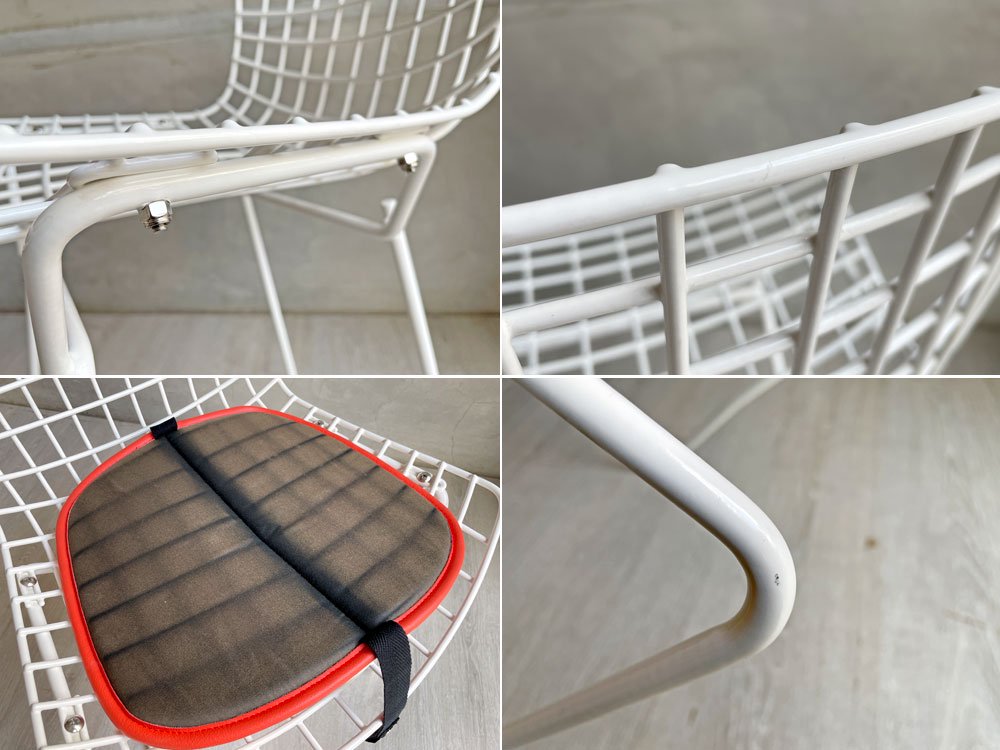 ノル Knoll サイドチェア キッズサイズ ワイヤーチェア キッズチェア ハリー・ベルトイア Harry Bertoia ホワイト パッド付 廃番 ♪