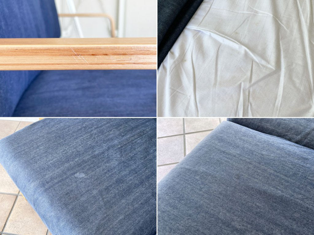 無印良品 MUJI リビングでもダイニングでもつかえる ソファチェア 2人掛け アーム オーク材 プライウッド 綿デニムカバー ナチュラル シンプル 合計定価¥71,770- ◇