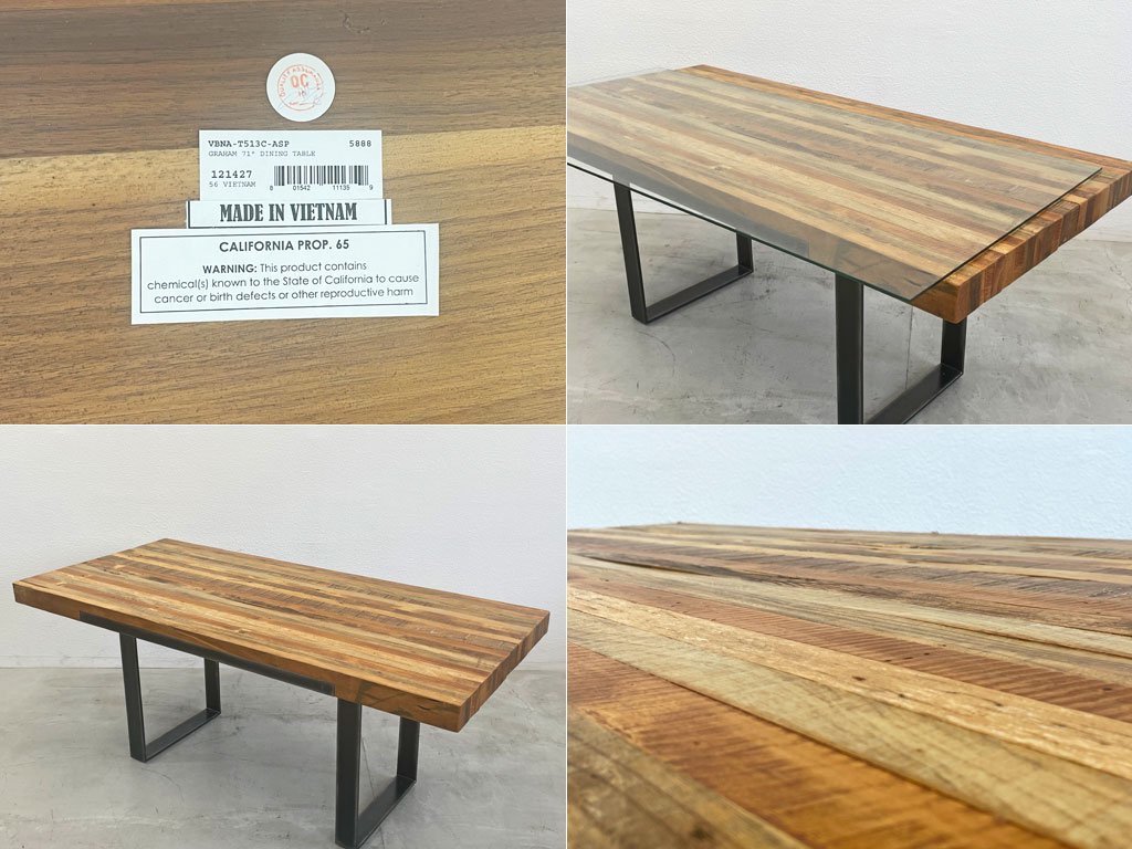 ビーナ bina グラハム ガラストップ ダイニングテーブル GRAHAM Glass top diningtable 古材 再構築 インダストリアル 定価 253,000円 〓