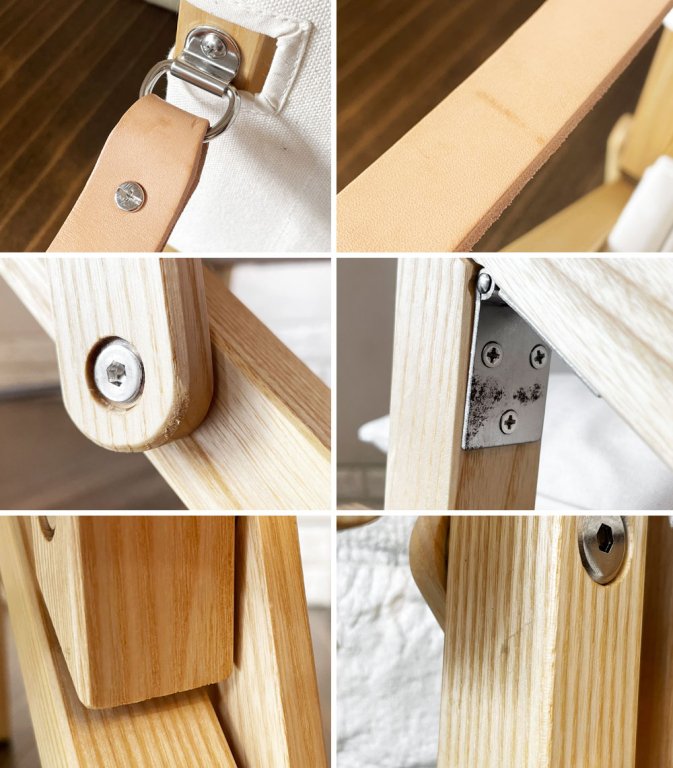 ユール YOOL YOchair フォールディングチェア ホワイト キャンバス地 ヌメ革 ホワイトアッシュ 折りたたみ ノックダウン式 専用クッション&バッグ付 合計定価¥54,400- ◎