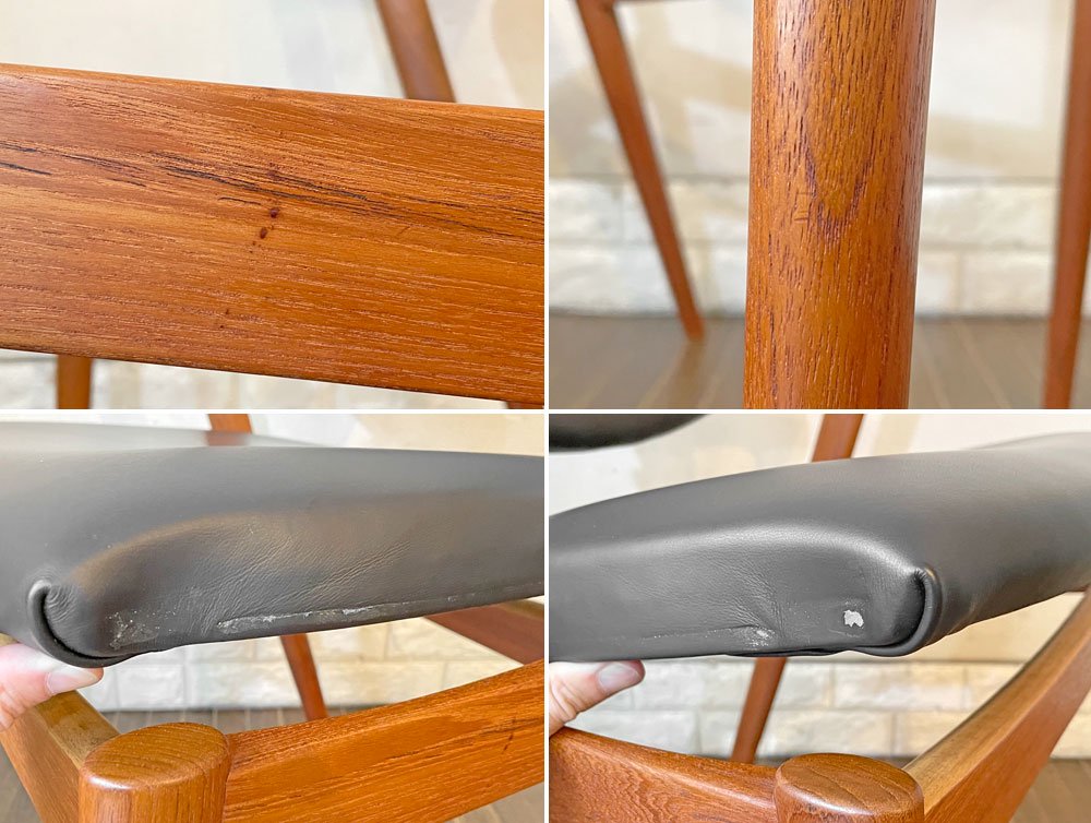 スコウ・アンデルセン Schou Andersen No.42 ハーフアームチェア ダイニングチェア カイクリスチャンセン チーク無垢材 本革 ビンテージ 北欧家具 ◎