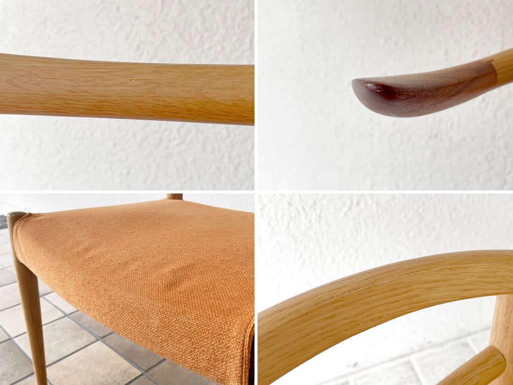 日進木工 Nissin ホワイトウッド WHITE WOOD ダイニングチェア セミアームチェア WOC-131 オーク ウォールナット カバーリング オレンジ A ◇