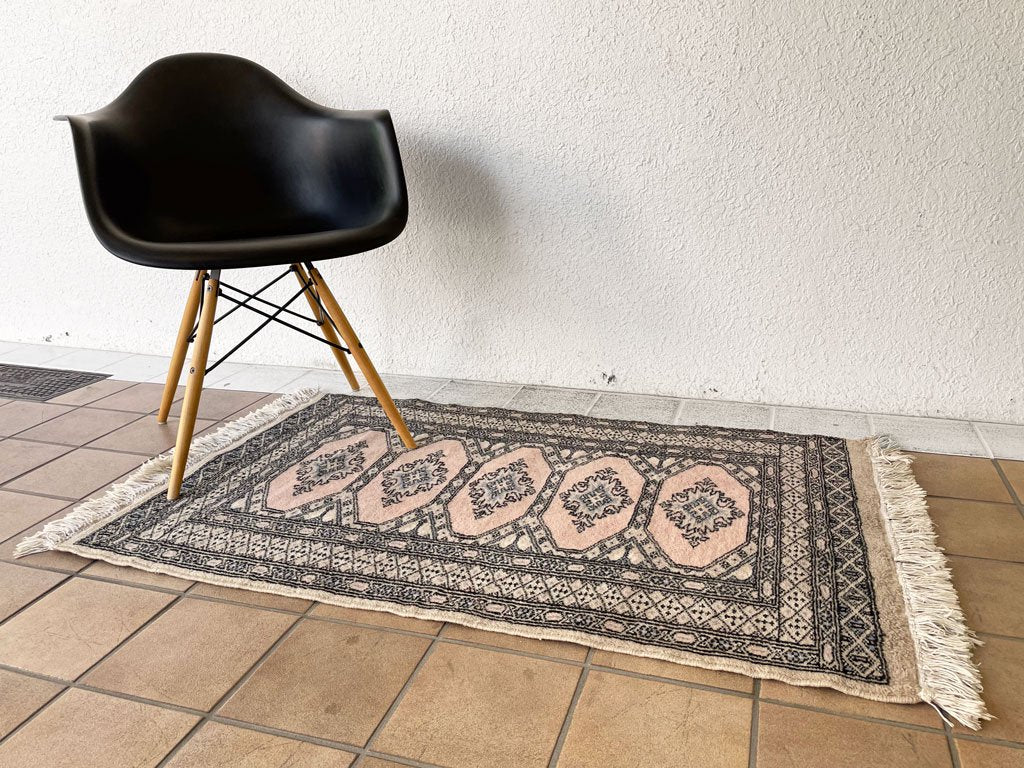 ビンテージラグ vintage rug トライバルラグ ウール 手織り ジャルダン柄 サーモンピンク アフガニスタン 約138×78cm ◇