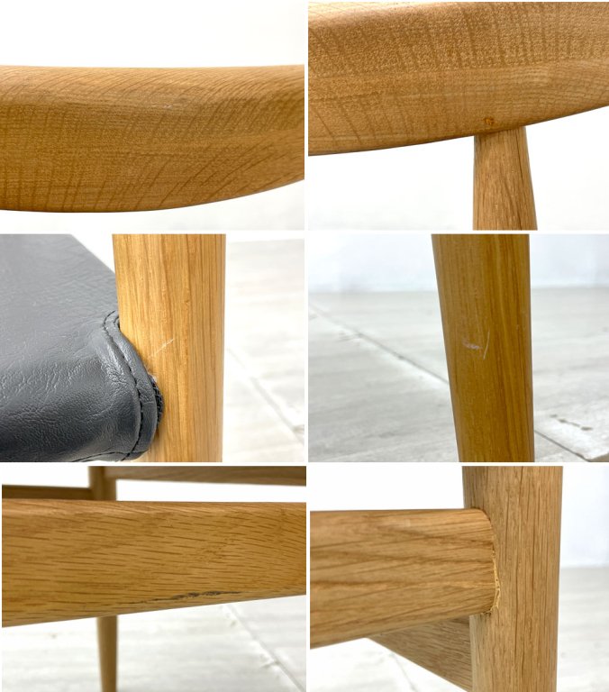 かなでもの KANADEMONO Scandinavian Design シンプルチェア ダイニングチェア オーク無垢材 PVCレザー 北欧スタイル 定価¥27,500- A ●