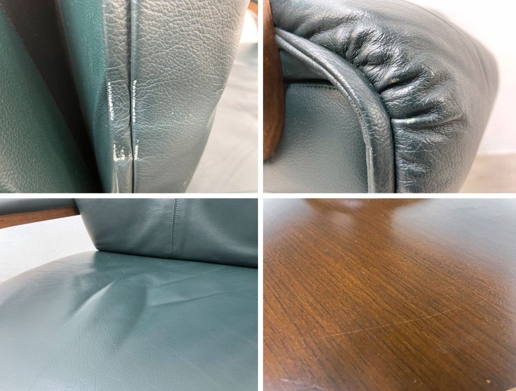 冨士ファニチア FUJI FURNITURE 回転式 アームチェア ラウンジチェア ダイニングチェア 1人掛けソファ プライウッド ソフトレザー グリーン系 ●