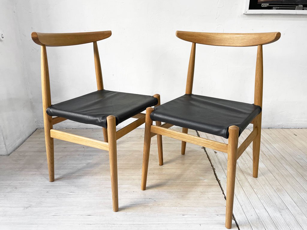 かなでもの KANADEMONO Scandinavian Design シンプルチェア ダイニングチェア オーク無垢材 PVCレザー 北欧スタイル 定価¥27,500- A ★
