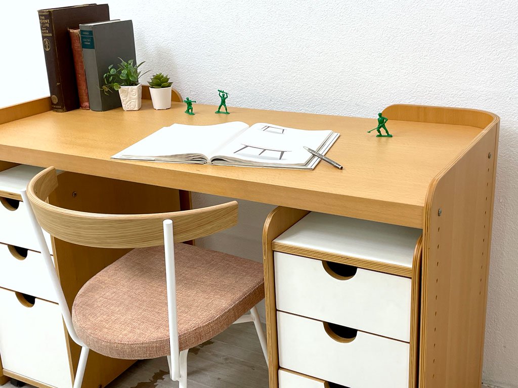 アクタスキッズ ACTUS KIDS アンファン anfun デスク & デスクキャビネット セット 両袖机 学習机 W120 リバーシブル天板 ナチュラルスタイル ●