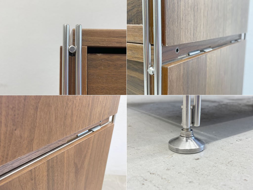 無印良品 MUJI ステンレスユニットシェルフ ウォールナット材 専用ボックス引出し2段 + 専用ボックスフラップ扉×2 棚板2枚&バックパネル 〓