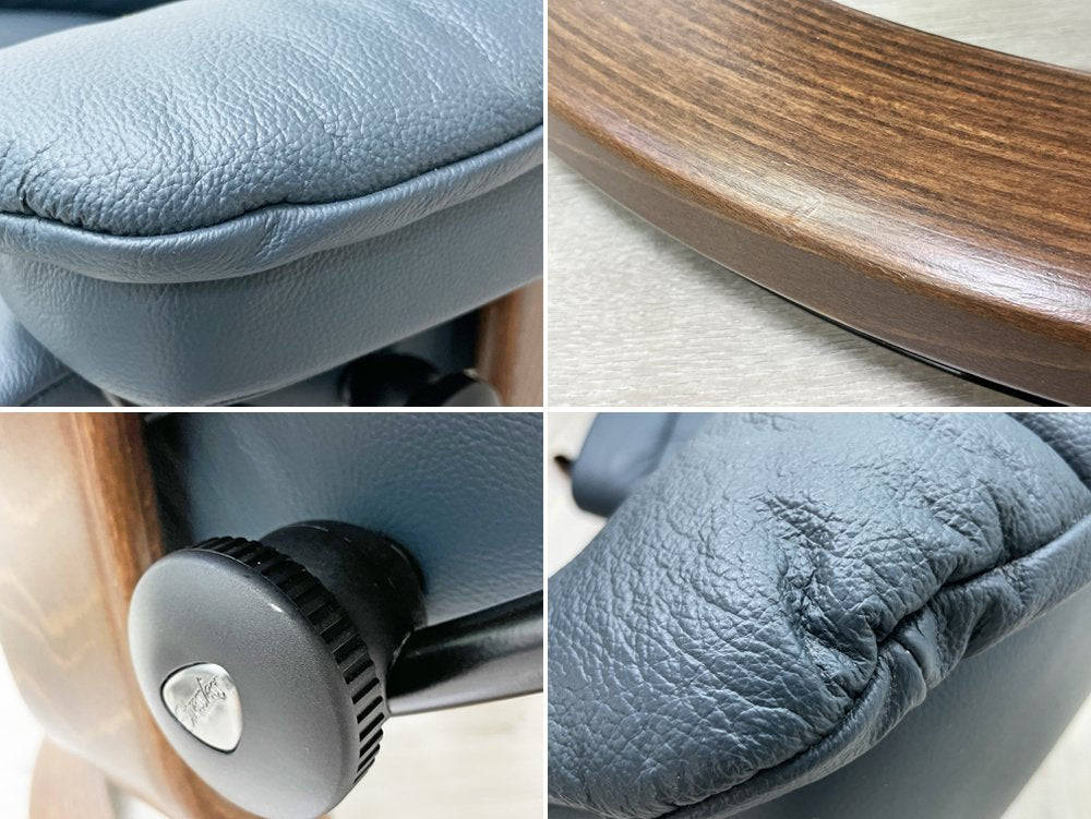 エコーネス EKORNES ストレスレス stressless メイフェア Mayfair クラシック リクライニングチェア オットマン付 牛革 Mサイズ 参考定価¥356,400- 美品 ●