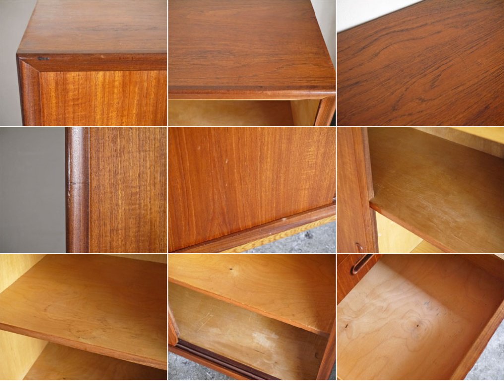 北欧ビンテージ Scandinavian Vintage チーク材 オークレッグ キャビネット サイドボード W140cm H118cm 北欧家具 ■