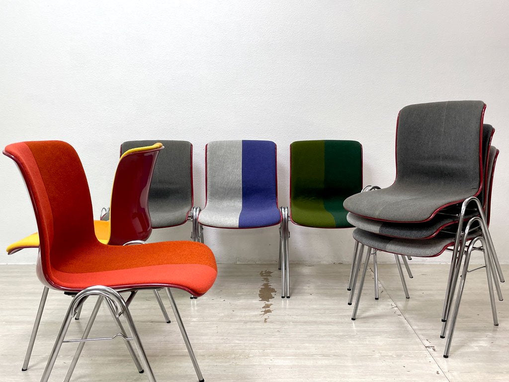 コトブキ KOTOBUKI 柳宗理 FRP サイドチェア 別注 レッドシェル ツートーングリーン Ribaco生地 スタッキングベース ジャパニーズミッドセンチュリー ビンテージ Lowタイプ ●